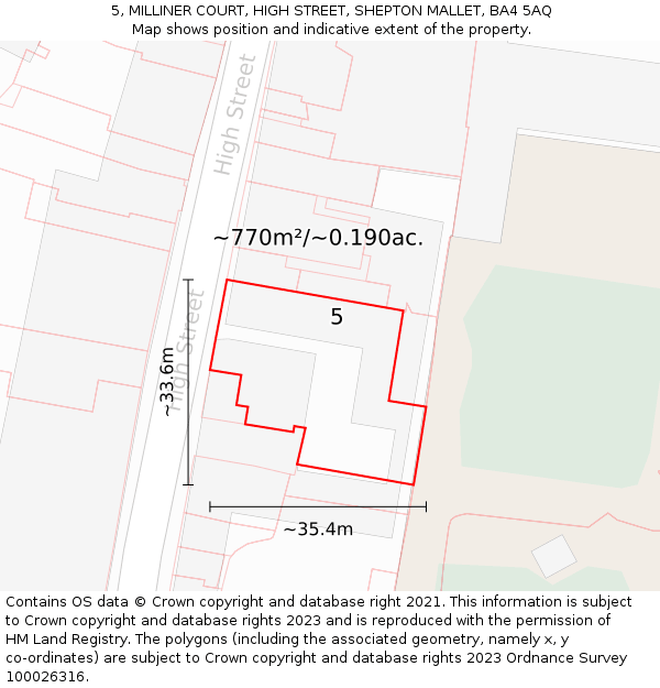 5, MILLINER COURT, HIGH STREET, SHEPTON MALLET, BA4 5AQ: Plot and title map