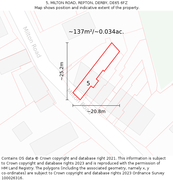 5, MILTON ROAD, REPTON, DERBY, DE65 6FZ: Plot and title map