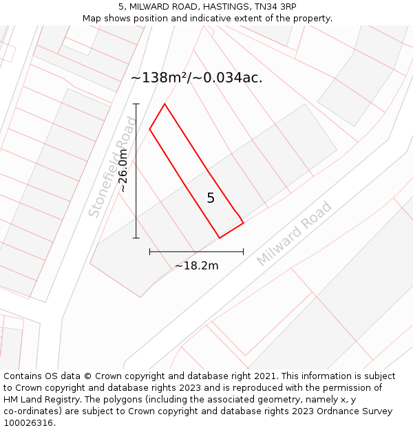 5, MILWARD ROAD, HASTINGS, TN34 3RP: Plot and title map