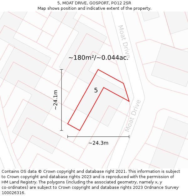 5, MOAT DRIVE, GOSPORT, PO12 2SR: Plot and title map