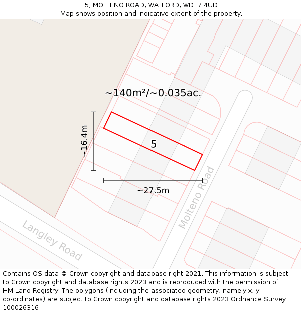 5, MOLTENO ROAD, WATFORD, WD17 4UD: Plot and title map