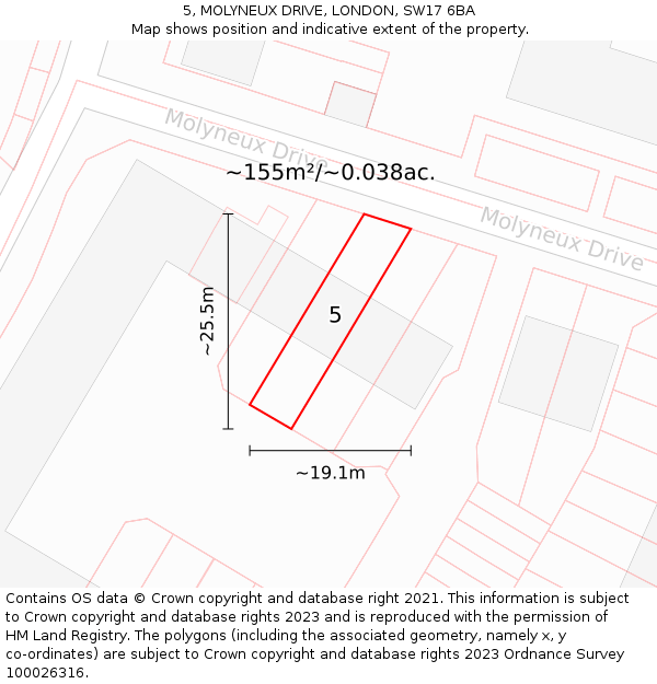 5, MOLYNEUX DRIVE, LONDON, SW17 6BA: Plot and title map