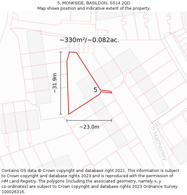5, MONKSIDE, BASILDON, SS14 2QD: Plot and title map