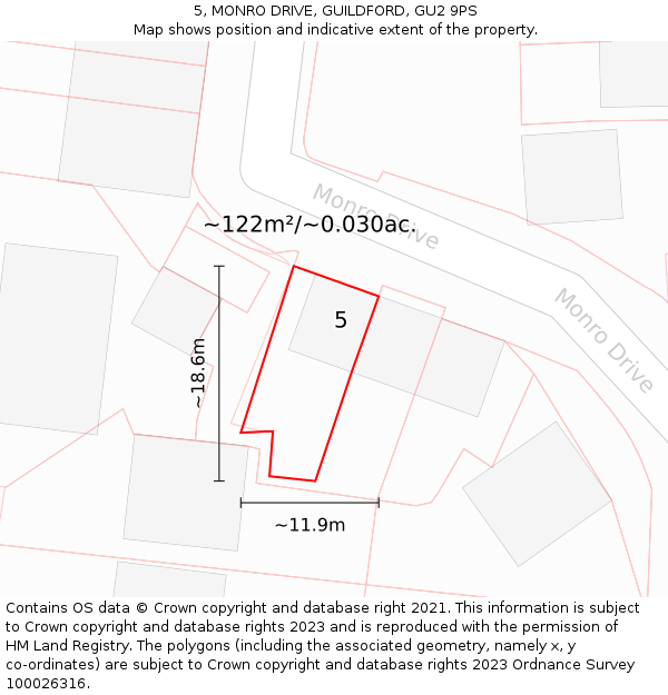 5, MONRO DRIVE, GUILDFORD, GU2 9PS: Plot and title map