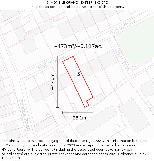 5, MONT LE GRAND, EXETER, EX1 2PD: Plot and title map