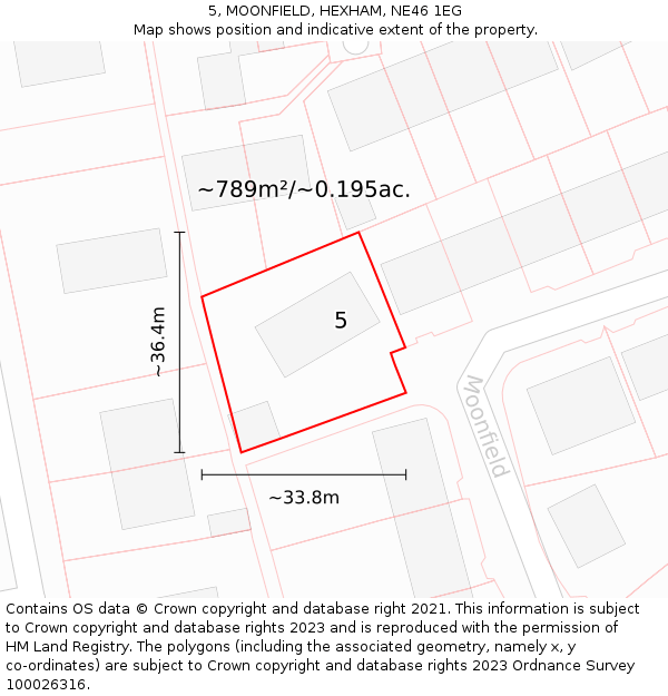 5, MOONFIELD, HEXHAM, NE46 1EG: Plot and title map