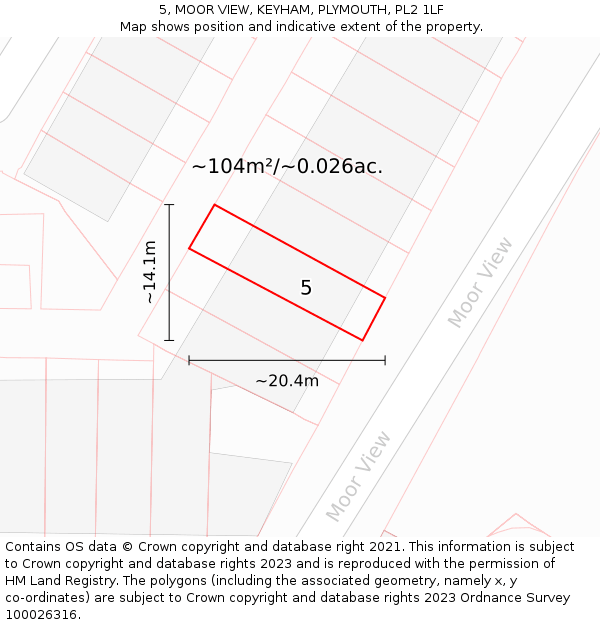 5, MOOR VIEW, KEYHAM, PLYMOUTH, PL2 1LF: Plot and title map