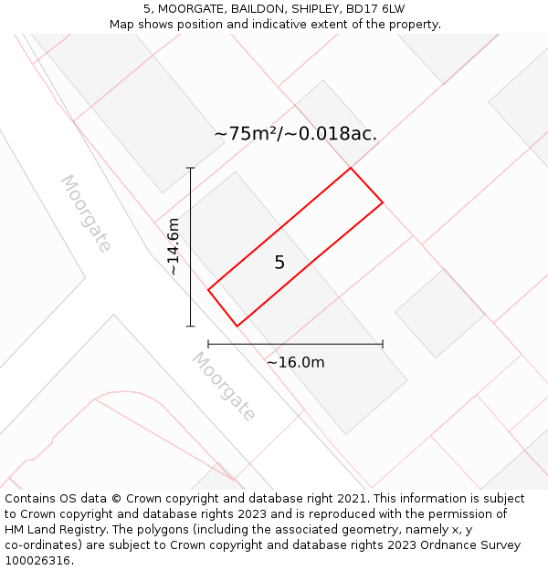 5, MOORGATE, BAILDON, SHIPLEY, BD17 6LW: Plot and title map