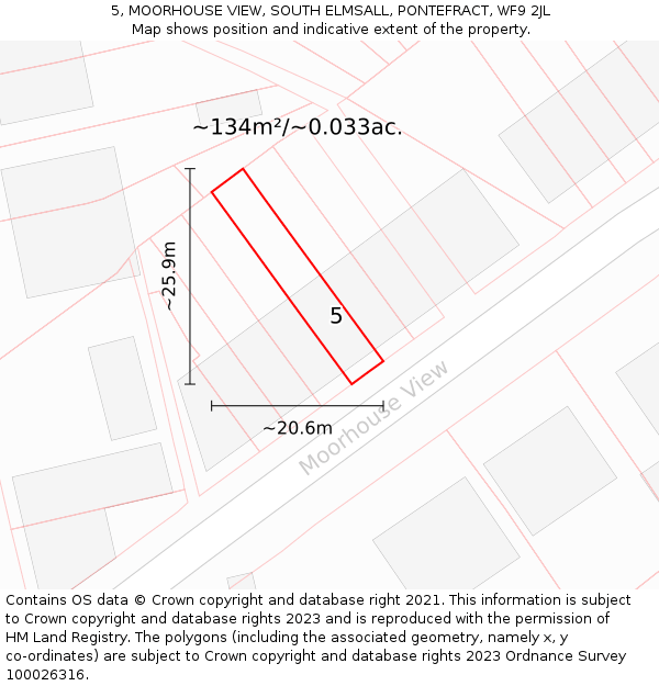 5, MOORHOUSE VIEW, SOUTH ELMSALL, PONTEFRACT, WF9 2JL: Plot and title map