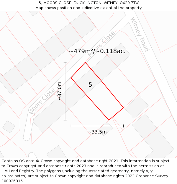 5, MOORS CLOSE, DUCKLINGTON, WITNEY, OX29 7TW: Plot and title map