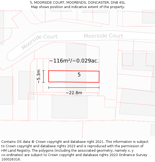 5, MOORSIDE COURT, MOORENDS, DONCASTER, DN8 4SL: Plot and title map