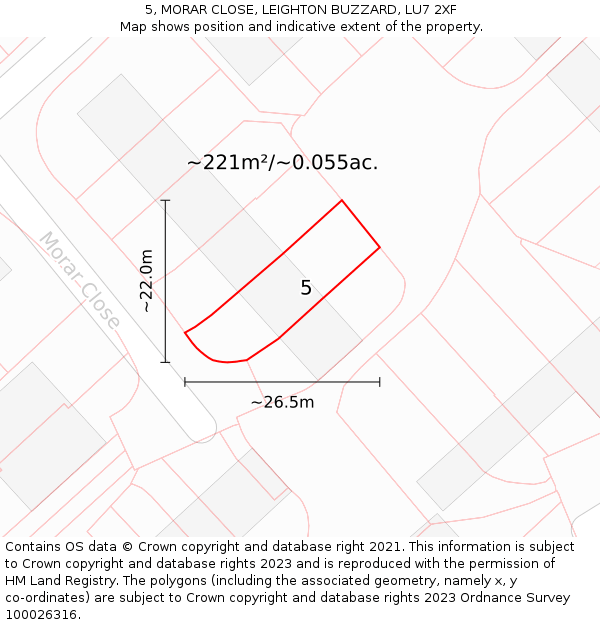 5, MORAR CLOSE, LEIGHTON BUZZARD, LU7 2XF: Plot and title map