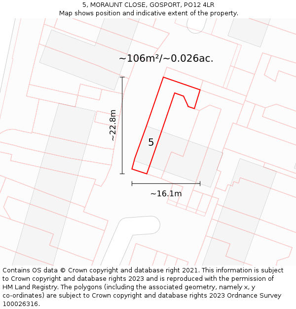 5, MORAUNT CLOSE, GOSPORT, PO12 4LR: Plot and title map