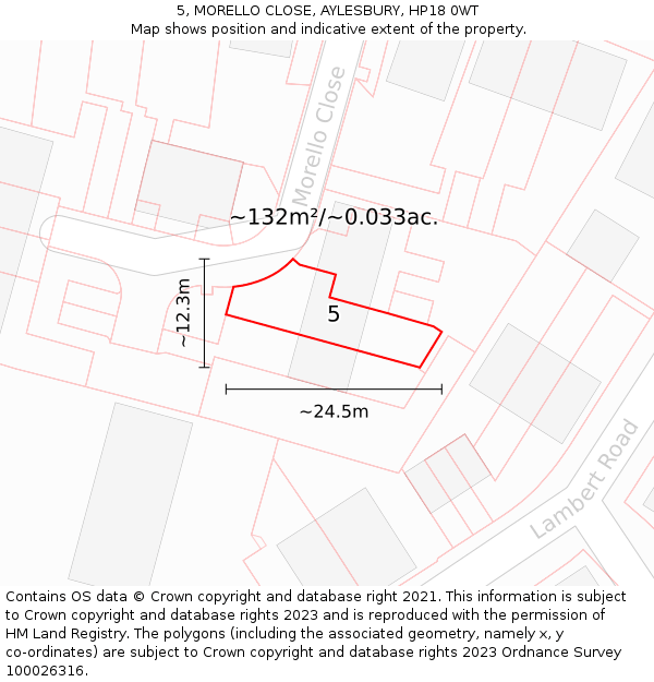 5, MORELLO CLOSE, AYLESBURY, HP18 0WT: Plot and title map