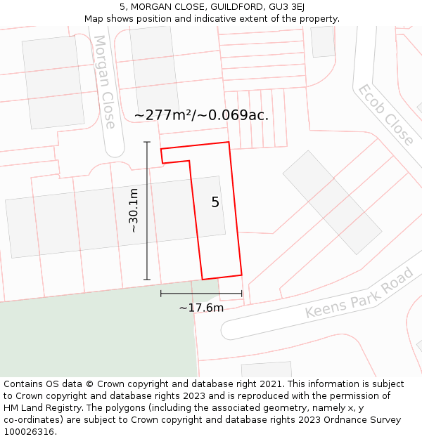 5, MORGAN CLOSE, GUILDFORD, GU3 3EJ: Plot and title map