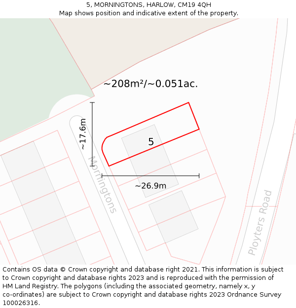5, MORNINGTONS, HARLOW, CM19 4QH: Plot and title map