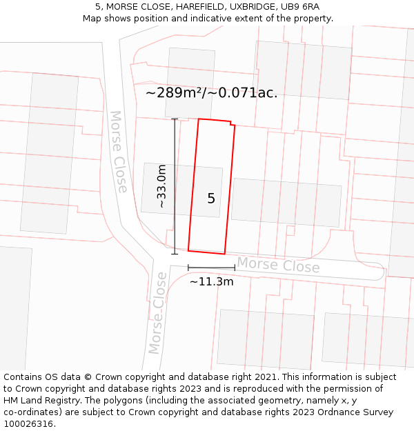 5, MORSE CLOSE, HAREFIELD, UXBRIDGE, UB9 6RA: Plot and title map