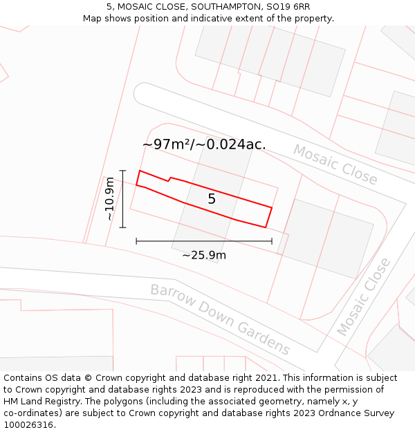 5, MOSAIC CLOSE, SOUTHAMPTON, SO19 6RR: Plot and title map
