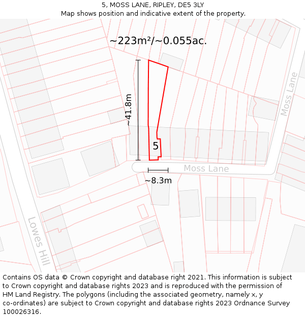 5, MOSS LANE, RIPLEY, DE5 3LY: Plot and title map