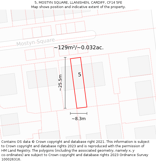 5, MOSTYN SQUARE, LLANISHEN, CARDIFF, CF14 5FE: Plot and title map