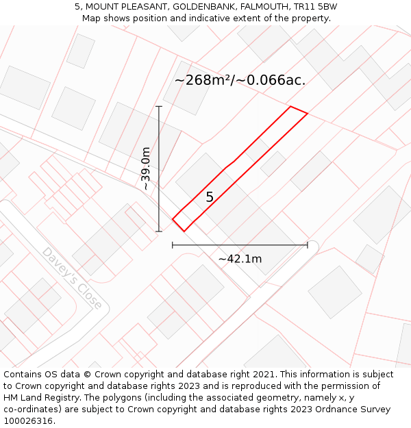 5, MOUNT PLEASANT, GOLDENBANK, FALMOUTH, TR11 5BW: Plot and title map