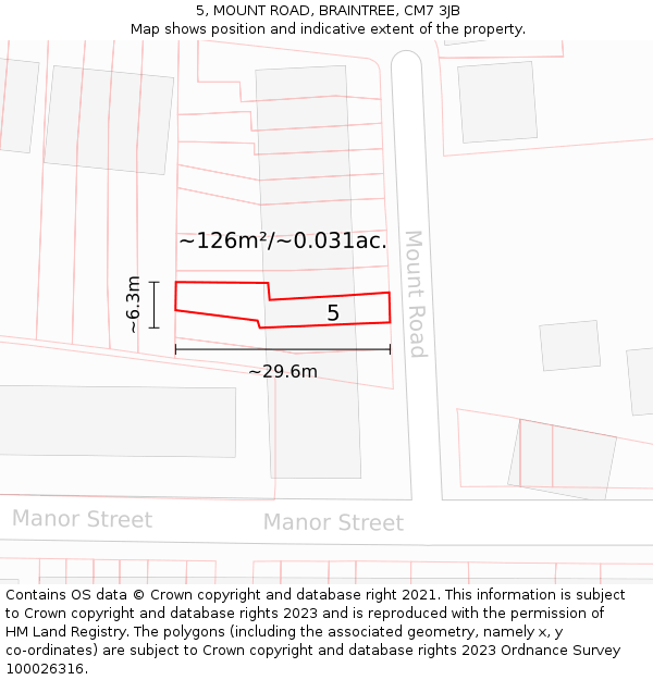5, MOUNT ROAD, BRAINTREE, CM7 3JB: Plot and title map
