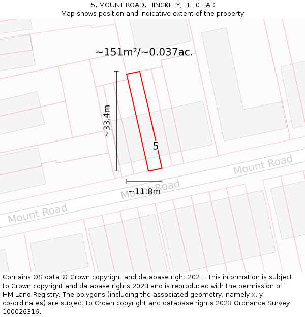 5, MOUNT ROAD, HINCKLEY, LE10 1AD: Plot and title map