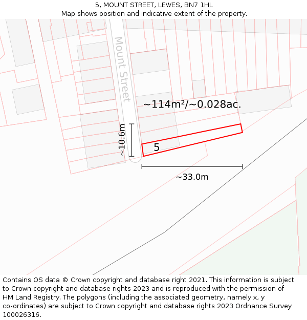 5, MOUNT STREET, LEWES, BN7 1HL: Plot and title map