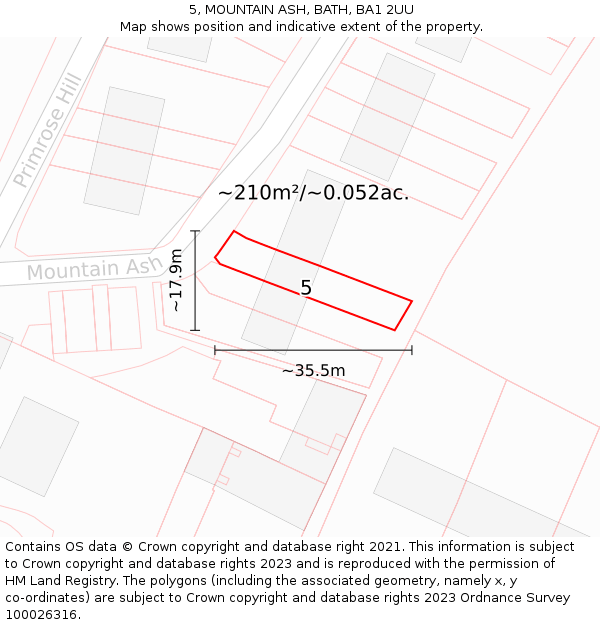 5, MOUNTAIN ASH, BATH, BA1 2UU: Plot and title map