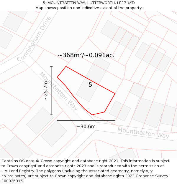 5, MOUNTBATTEN WAY, LUTTERWORTH, LE17 4YD: Plot and title map