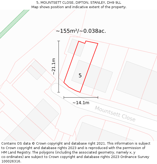 5, MOUNTSETT CLOSE, DIPTON, STANLEY, DH9 9LL: Plot and title map