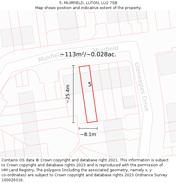 5, MUIRFIELD, LUTON, LU2 7SB: Plot and title map