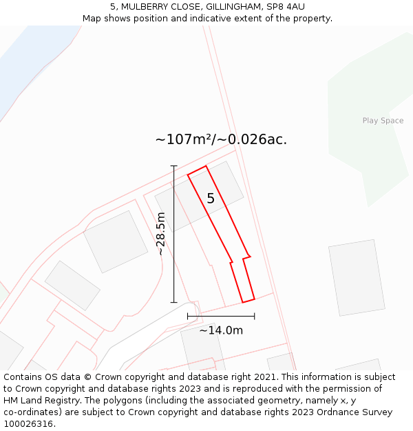 5, MULBERRY CLOSE, GILLINGHAM, SP8 4AU: Plot and title map