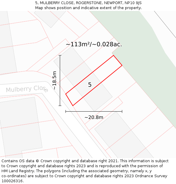 5, MULBERRY CLOSE, ROGERSTONE, NEWPORT, NP10 9JS: Plot and title map