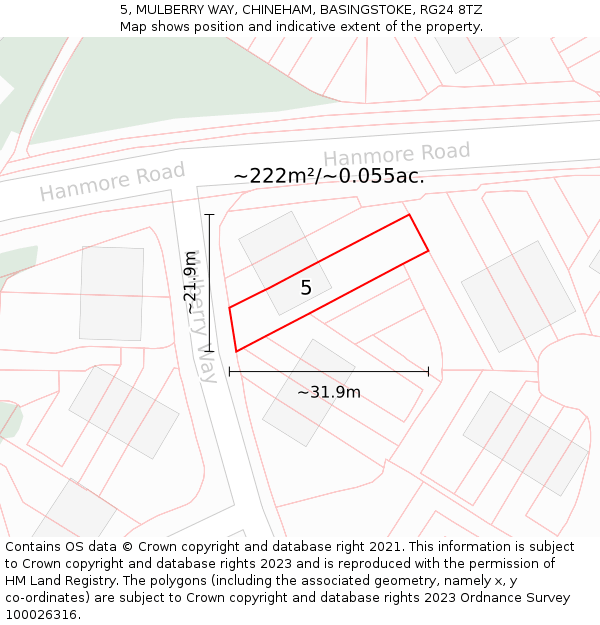 5, MULBERRY WAY, CHINEHAM, BASINGSTOKE, RG24 8TZ: Plot and title map