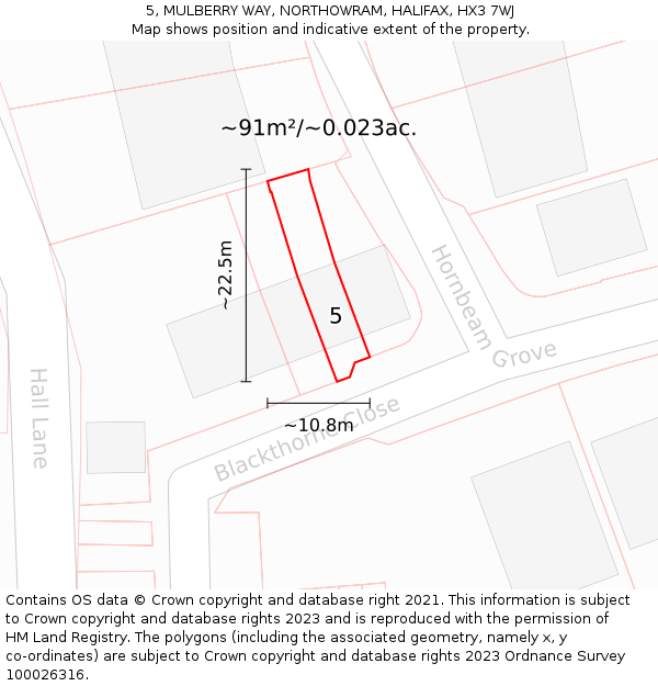 5, MULBERRY WAY, NORTHOWRAM, HALIFAX, HX3 7WJ: Plot and title map