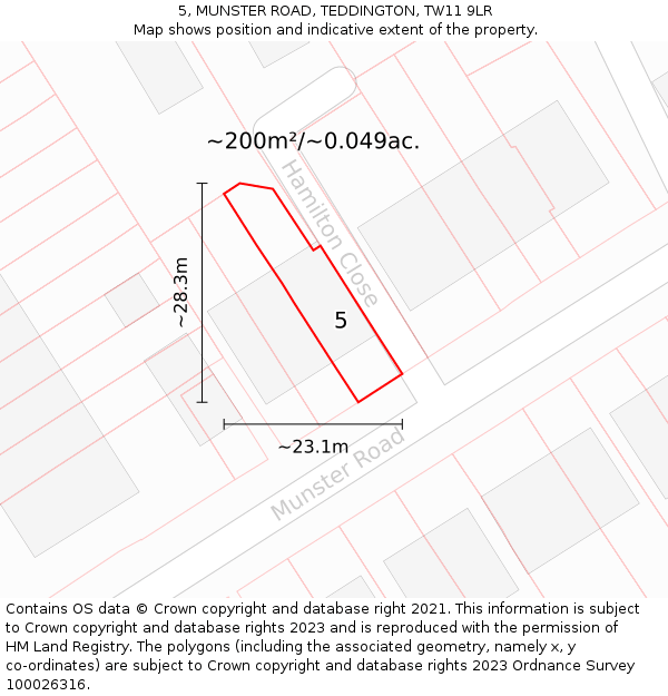 5, MUNSTER ROAD, TEDDINGTON, TW11 9LR: Plot and title map