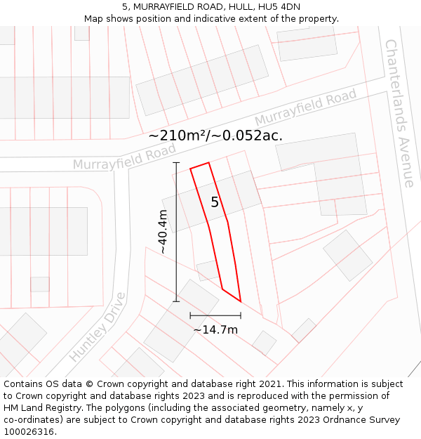 5, MURRAYFIELD ROAD, HULL, HU5 4DN: Plot and title map