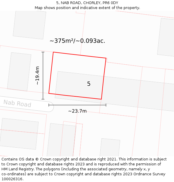 5, NAB ROAD, CHORLEY, PR6 0DY: Plot and title map