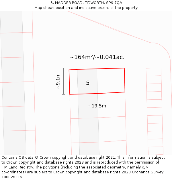 5, NADDER ROAD, TIDWORTH, SP9 7QA: Plot and title map