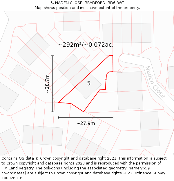 5, NADEN CLOSE, BRADFORD, BD6 3WT: Plot and title map