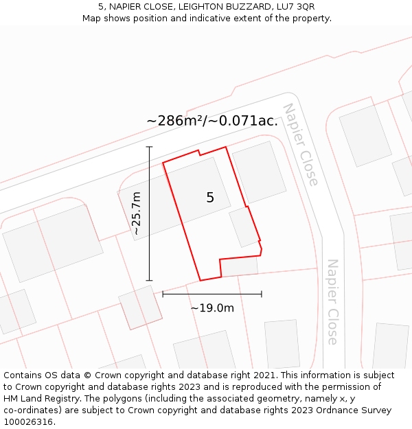 5, NAPIER CLOSE, LEIGHTON BUZZARD, LU7 3QR: Plot and title map