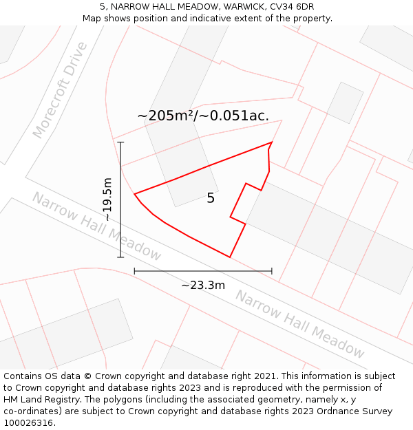 5, NARROW HALL MEADOW, WARWICK, CV34 6DR: Plot and title map