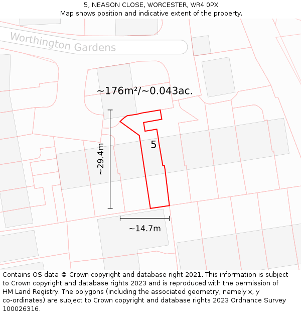 5, NEASON CLOSE, WORCESTER, WR4 0PX: Plot and title map