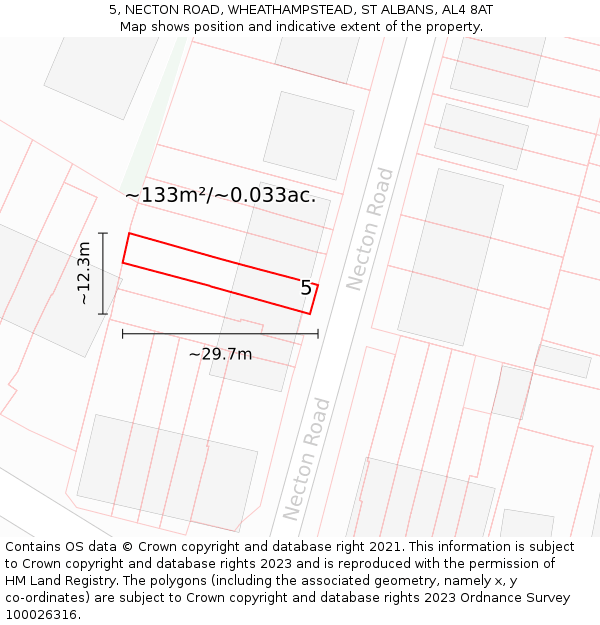 5, NECTON ROAD, WHEATHAMPSTEAD, ST ALBANS, AL4 8AT: Plot and title map