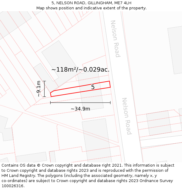 5, NELSON ROAD, GILLINGHAM, ME7 4LH: Plot and title map