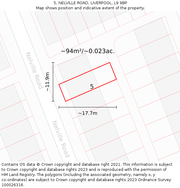 5, NELVILLE ROAD, LIVERPOOL, L9 9BP: Plot and title map