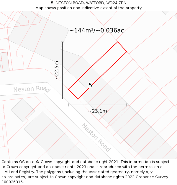 5, NESTON ROAD, WATFORD, WD24 7BN: Plot and title map