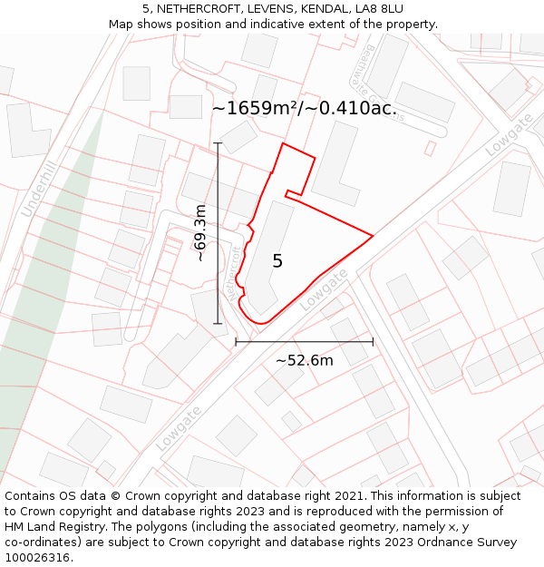 5, NETHERCROFT, LEVENS, KENDAL, LA8 8LU: Plot and title map