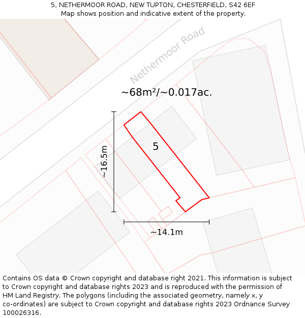 5, NETHERMOOR ROAD, NEW TUPTON, CHESTERFIELD, S42 6EF: Plot and title map